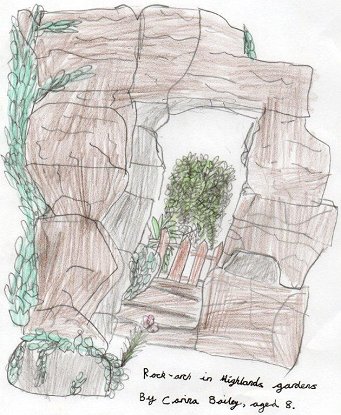 Rock arch in Highlands Gardens, drawn by Carina Bailey